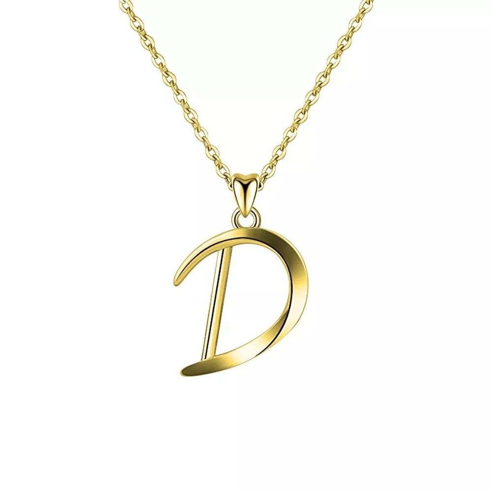 Rachel Glauber Initial Necklace Women Script Letter D Gold Plated Cubic Zirconia